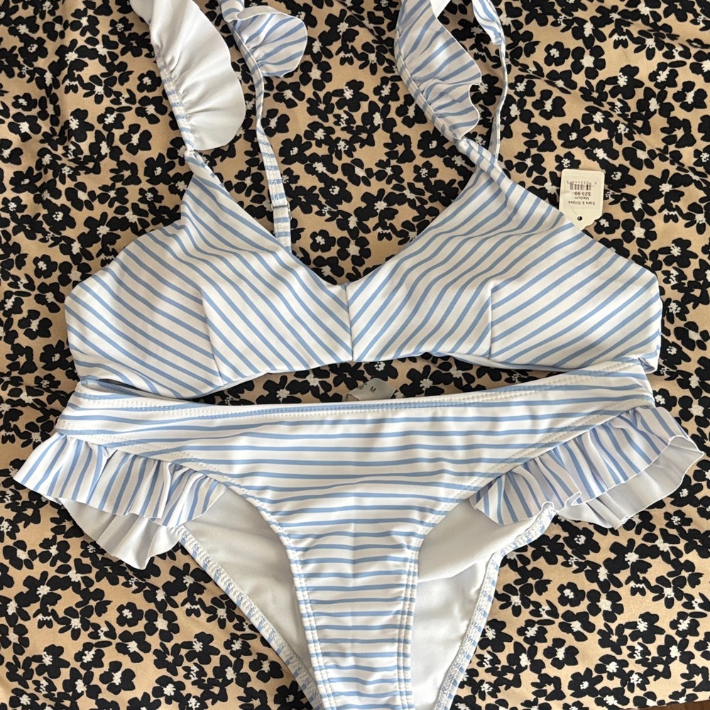 Striped Blue and White Bikini Set